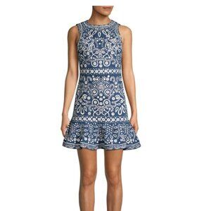 Alice + Olivia Rapunzel Embroidered Flounce Mini Dress in Blue
